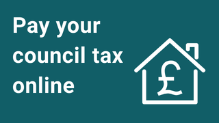 Text reading "Pay your council tax online" with an icon of a house and pound sign