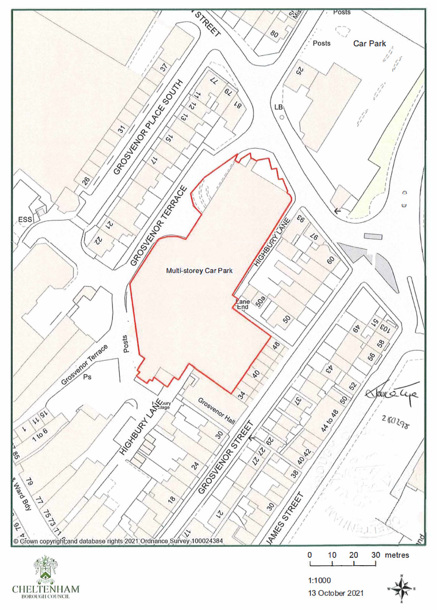 Map showing town centre east car park outlined in red